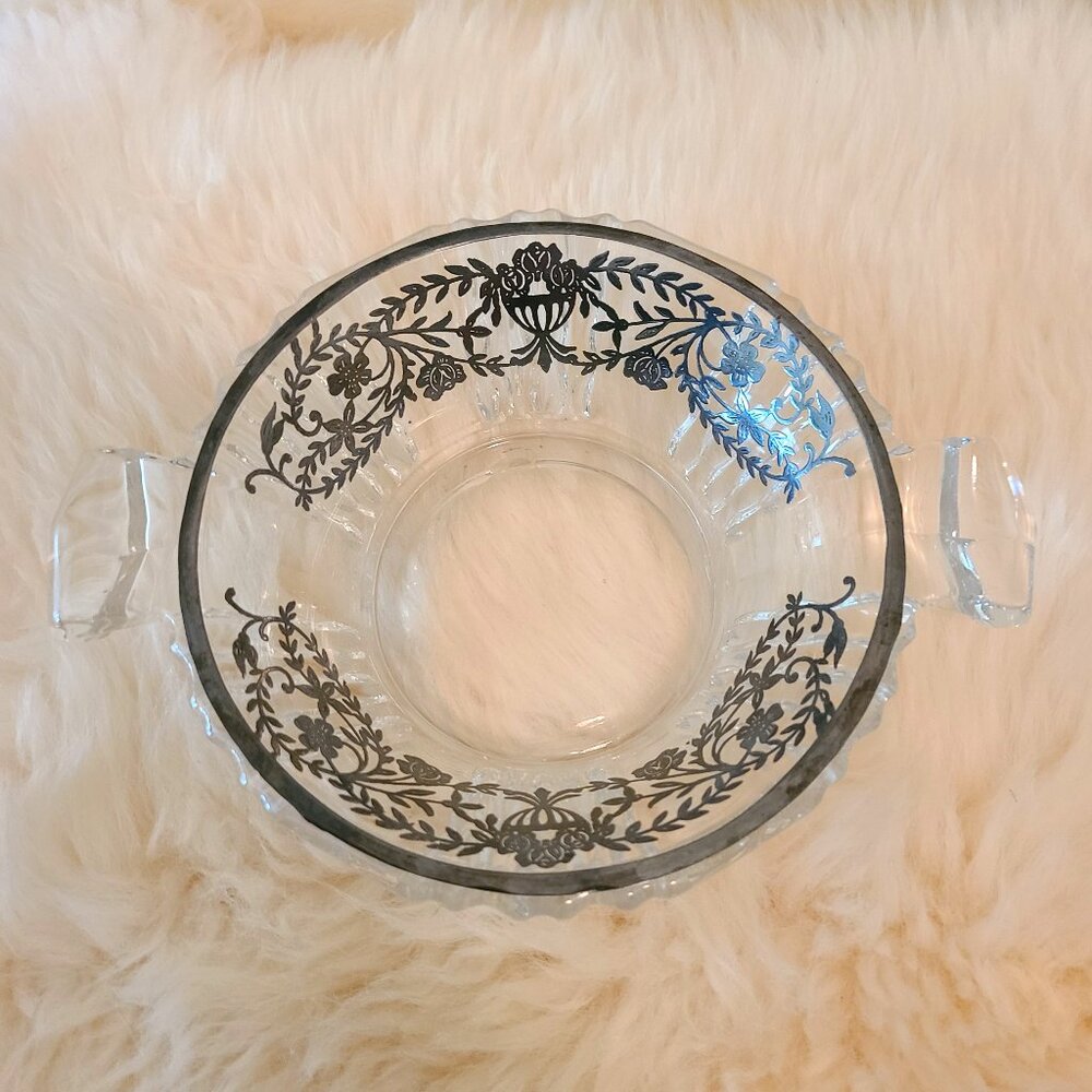 Vintage MidCentury Silver Overlay Handled Candy Dish